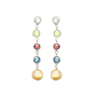 High Quality Multi Gemstone Both Side Faceted Dangle Earrings In 925 Sterling Silver