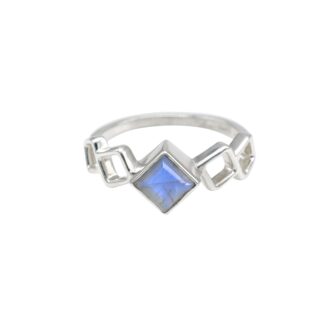 Square Cut Solitaire Ring In 925 Sterling Silver Rainbow Moonstone 5mm Bezel Set Rings