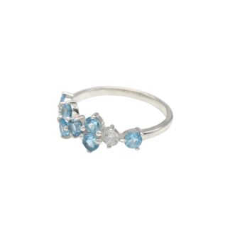 Top Quality 3mm Round Swiss Blue Topaz And Zircon Cluster Ring In 925 Sterling Silver