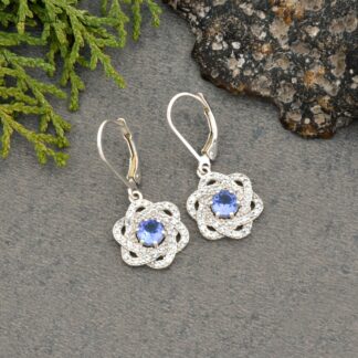 AAA Tanzanite Floral Dangle Earring In 925 Sterling Silver Zircon Lever Back Earrings