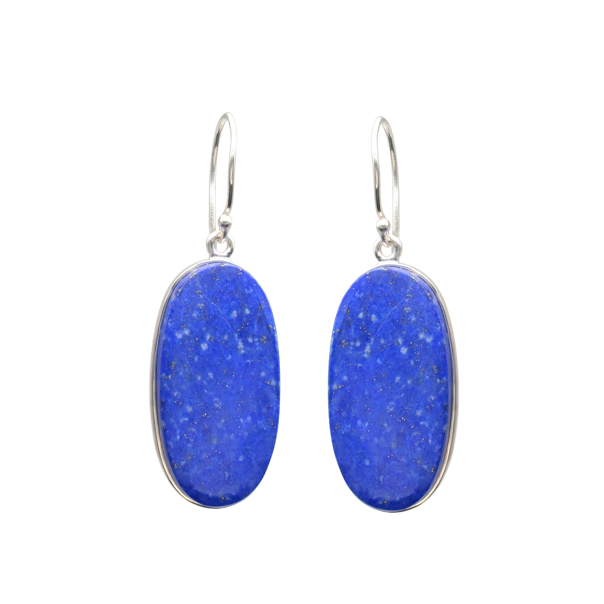 Dangle Oval Cabochon Earrings With Lapis Lazuli Wire Set In 925 Sterling Silver Earrings