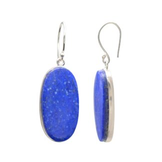 Dangle Oval Cabochon Earrings With Lapis Lazuli Wire Set In 925 Sterling Silver Earrings