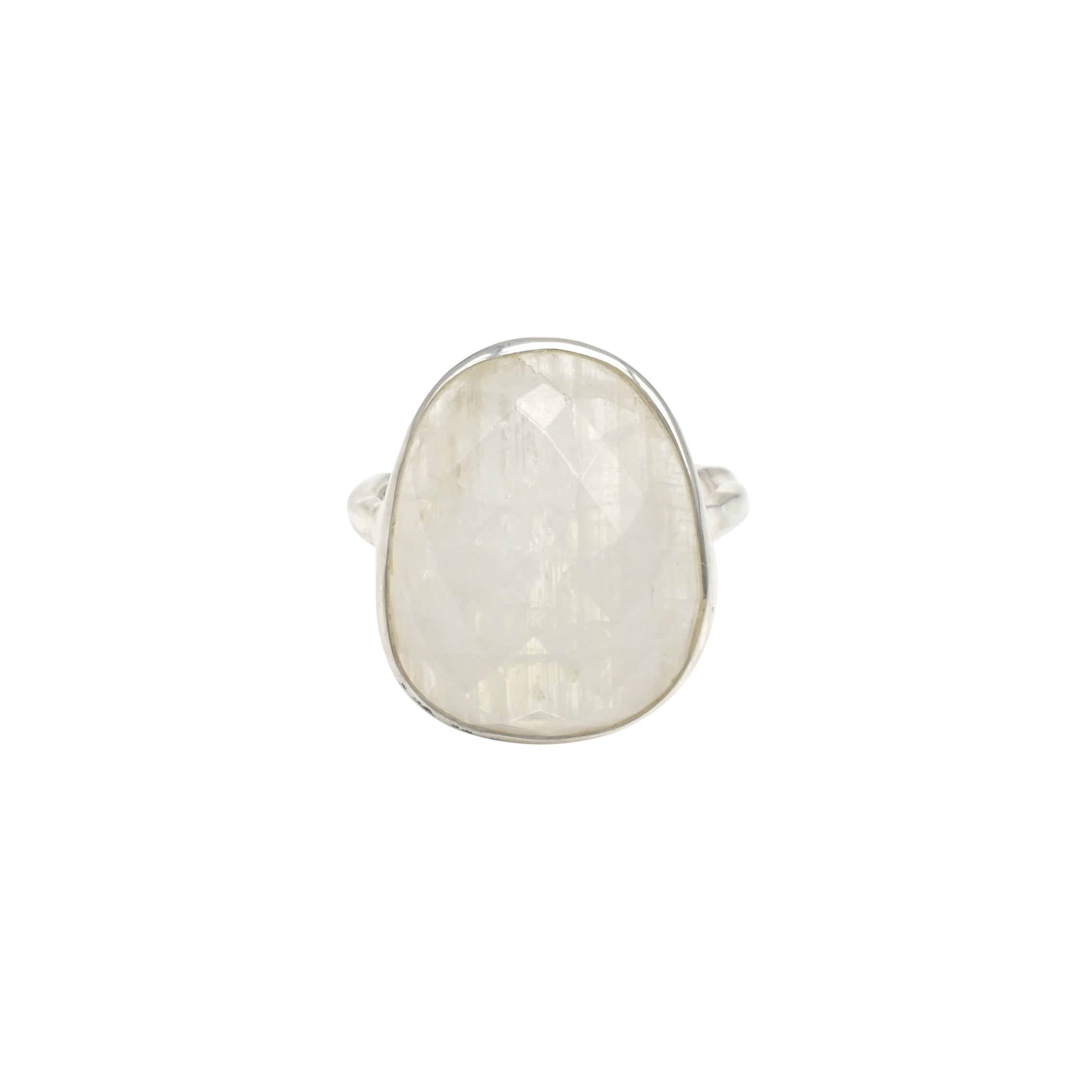 High Quality Solitaire Ring In 925 Silver Faceted Rainbow Moonstone Handmade Ring