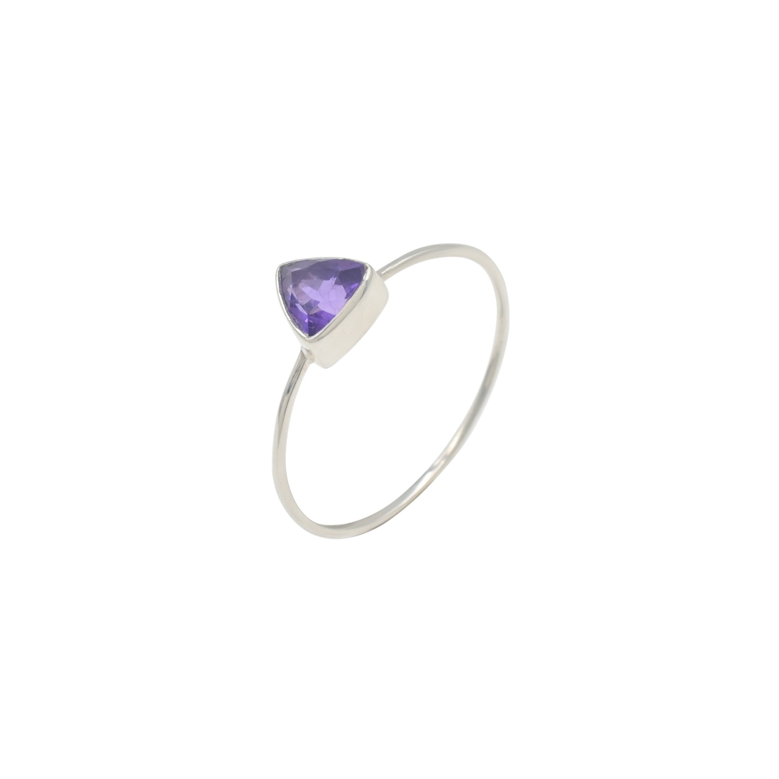 Trillion Cut Amethyst 5mm Gemstone Bezel Set In 925 Sterling Silver Solitaire Ring