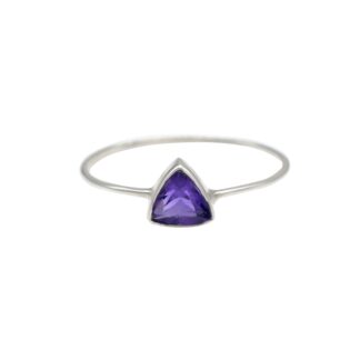 Trillion Cut Amethyst 5mm Gemstone Bezel Set In 925 Sterling Silver Solitaire Ring