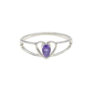 Heart Shape Sterling Silver Ring With 5x3mm Amethyst Gemstone Dainty Love Rings