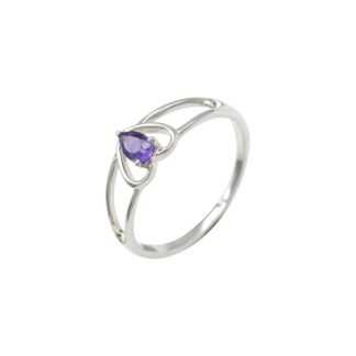 Heart Shape Sterling Silver Ring With 5x3mm Amethyst Gemstone Dainty Love Rings
