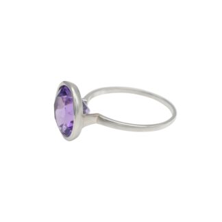 Solitaire Engagement Ring In 925 Sterling Silver Amethyst Gemstone Bezel Set Rings