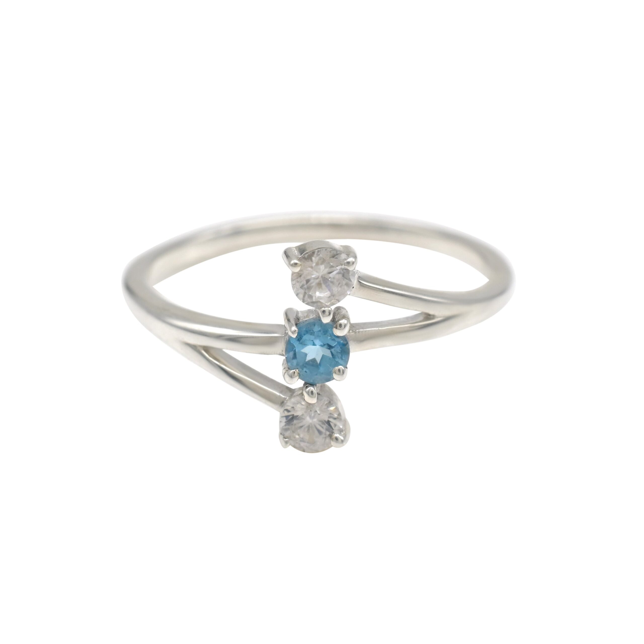 Dainty 3 Stone Sterling Silver Ring With 3mm Swiss Blue Topaz And Zircon Women Ring