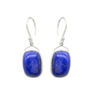 Natural Lapis Lazuli Solitaire Earrings With High Polish Sterling Silver Dangle Earrings
