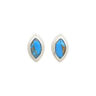 Bezel Set 925 Sterling Silver Studs With 0.26 Ct Copper Turquoise Push Back Earrings