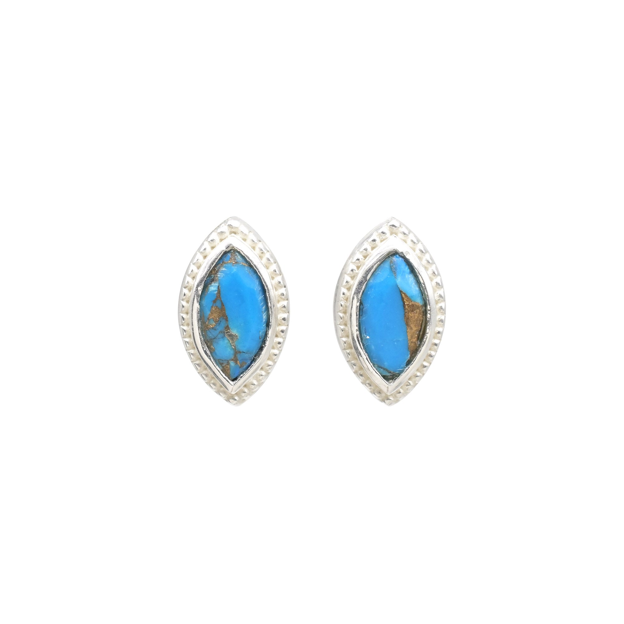 Bezel Set 925 Sterling Silver Studs With 0.26 Ct Copper Turquoise Push Back Earrings