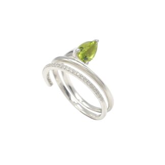 Pear Cut Swirl Zircon Ring With 7x5mm Peridot Gemstone Sterling Silver Unique Ring