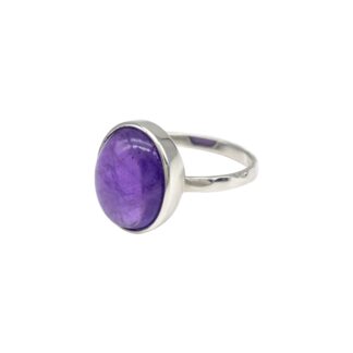 Solitaire Sterling Silver Ring With 5.43 Ct Oval Amethyst February Birthstone Rings