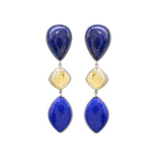 Triple Stone Dangle Earrings In 925 Silver Lapis Lazuli And Citrine Gemstone Earrings