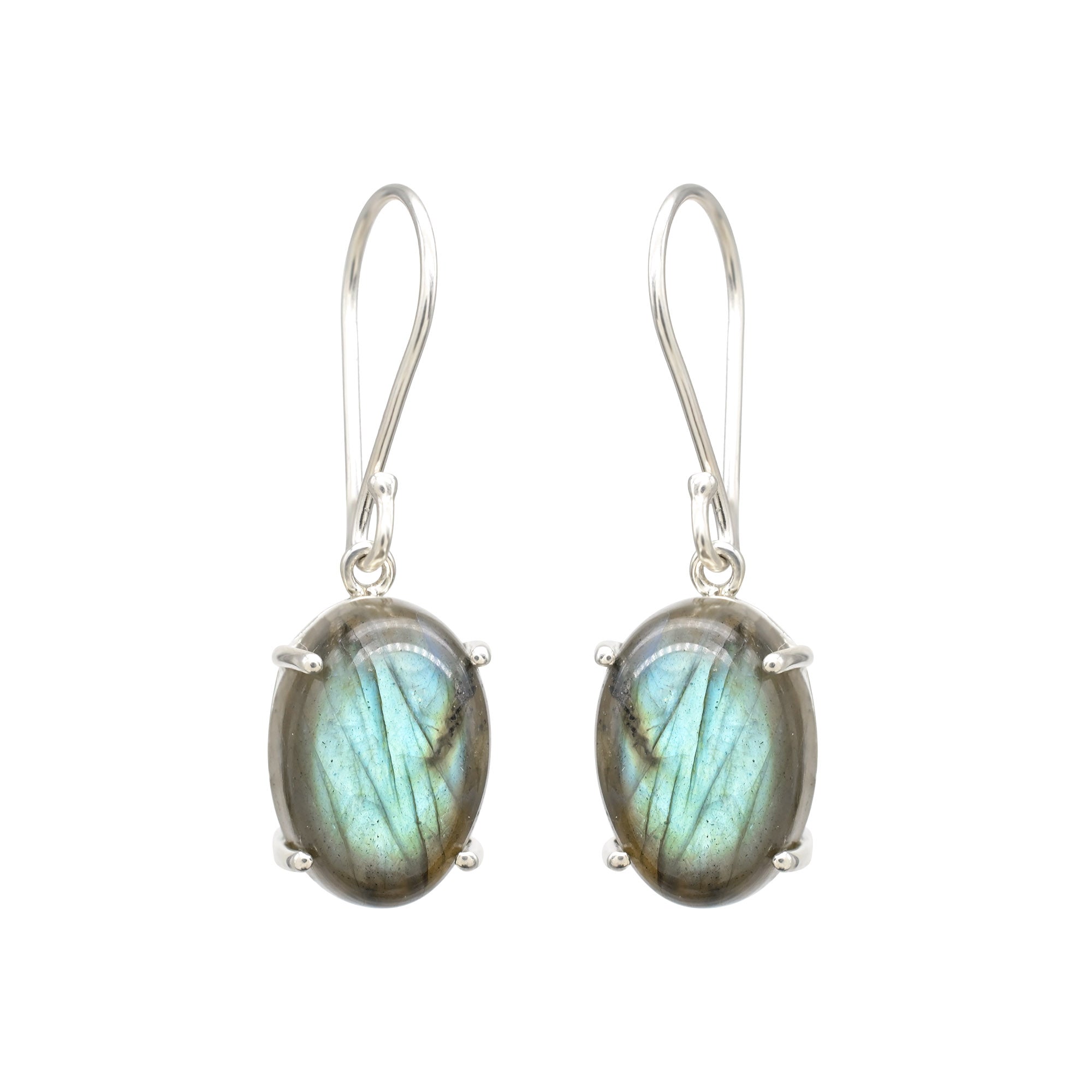 Oval Single Stone Earrings With 13.8 Ct Labradorite Wire Set In 925 Silver Jewelry