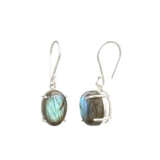 Oval Single Stone Earrings With 13.8 Ct Labradorite Wire Set In 925 Silver Jewelry