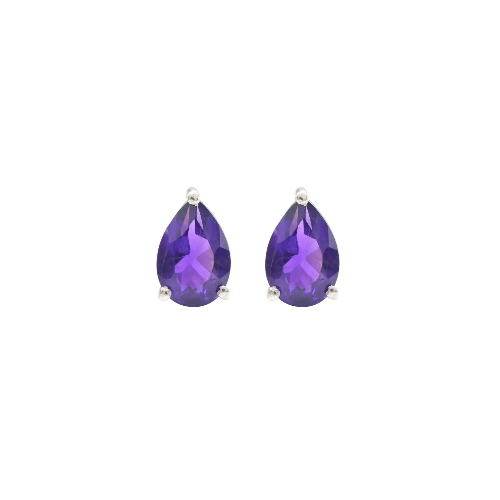 Solitaire Pear Studs In 925 Sterling Silver Amethyst February Birthstone Earrings