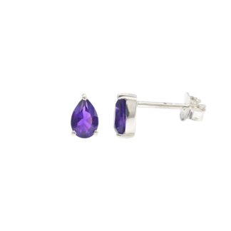 Solitaire Pear Studs In 925 Sterling Silver Amethyst February Birthstone Earrings