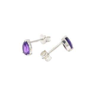 Solitaire Pear Studs In 925 Sterling Silver Amethyst February Birthstone Earrings