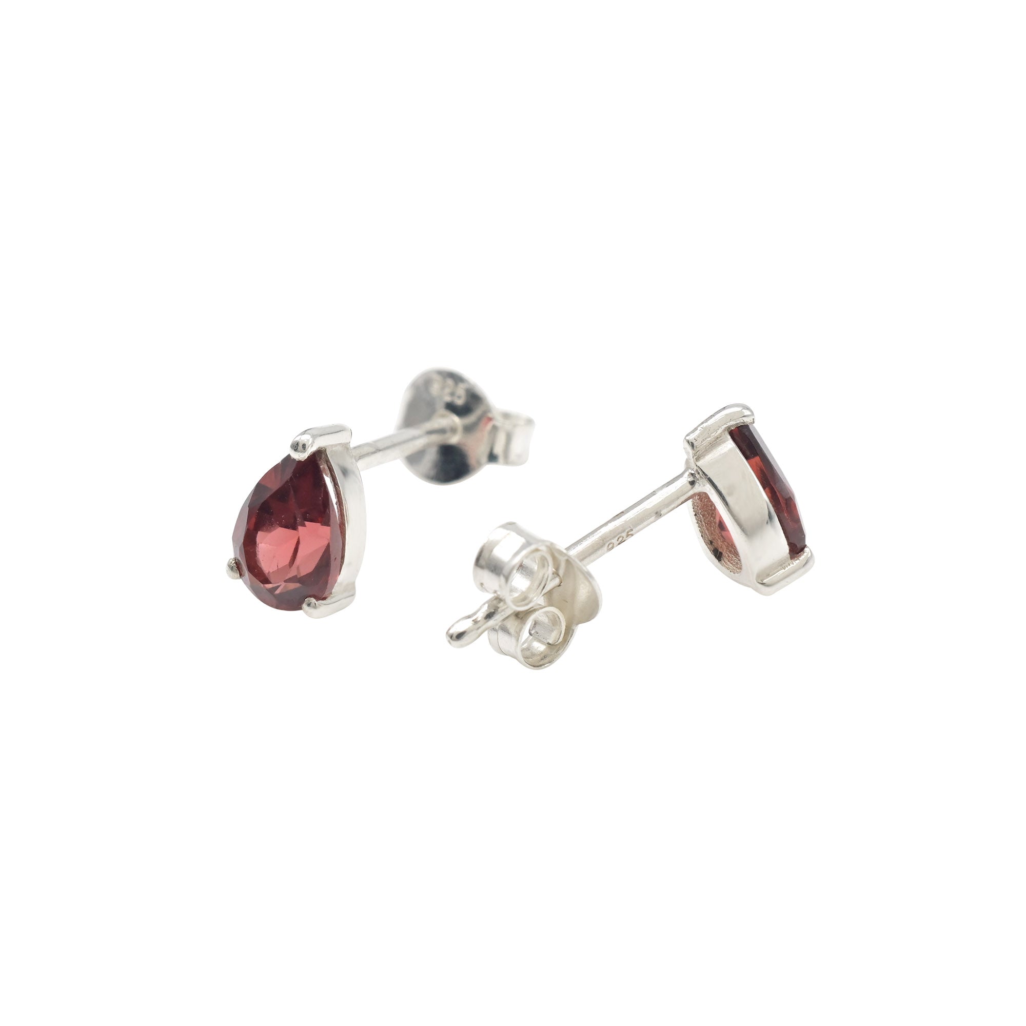 High Polish 925 Solid Silver Red Garnet 6x4mm Pear Cut Handmade Stud Earrings