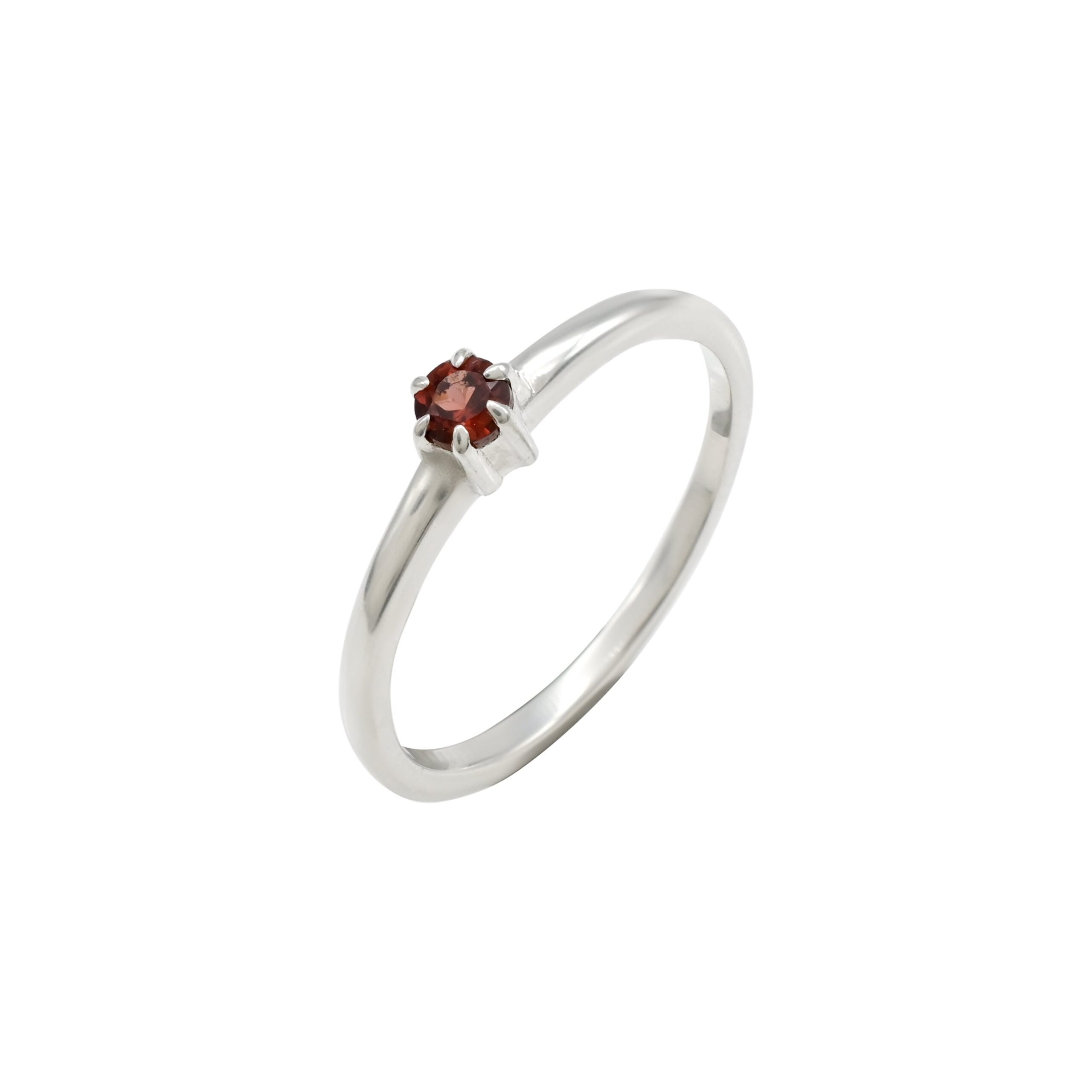 Solitaire Round Gemstone Ring With Red Garnet 925 Sterling Silver Dainty Rings