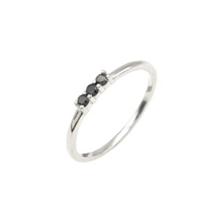 Dainty Round Cut 0.11 Ct Black Diamond 3 Stone Minimal Ring In 925 Sterling Silver