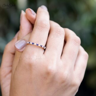 Blue Sapphire Eternity Ring in 14K Solid Rose Gold Wedding Band