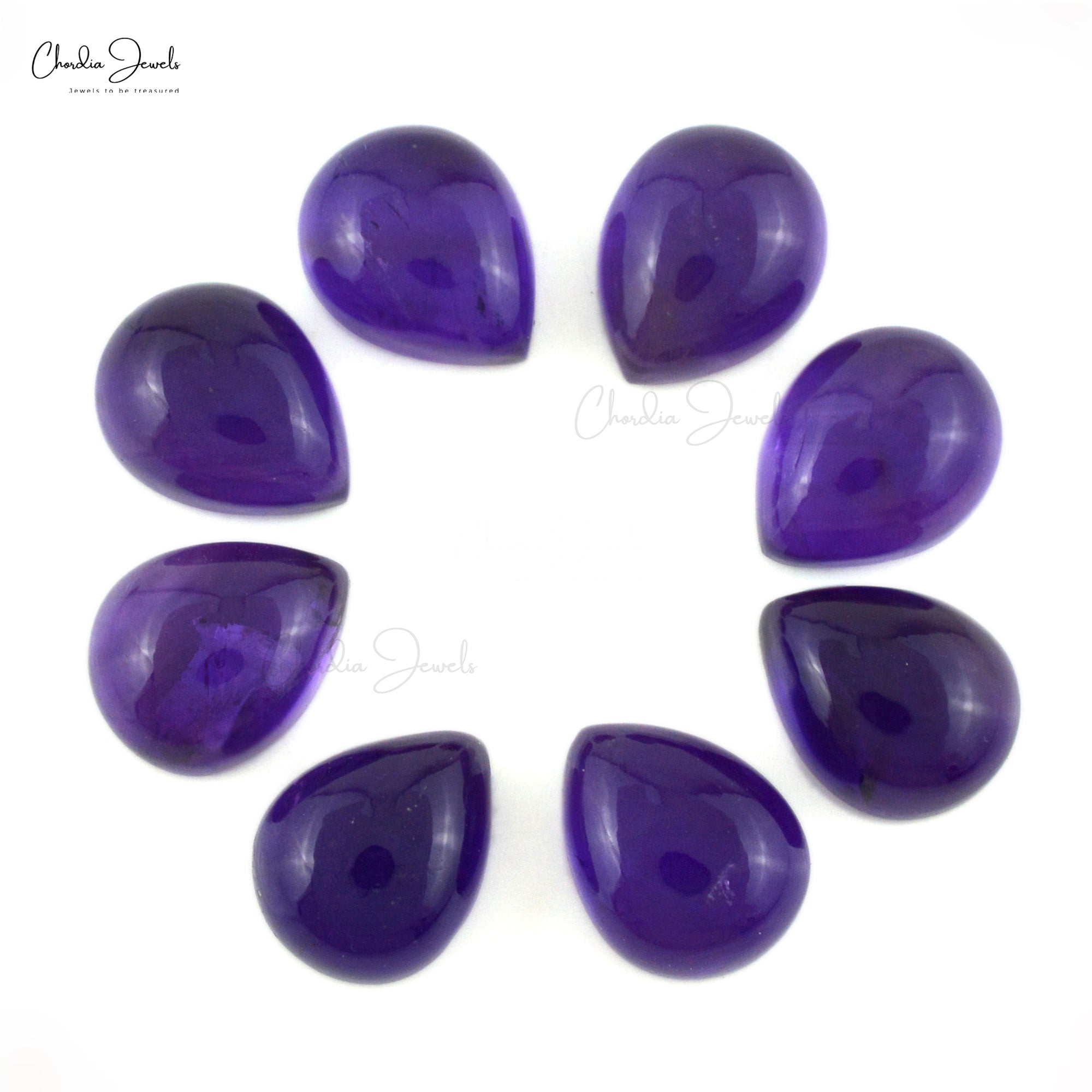Natural Amethyst Pear Cabochon 10x8mm Loose Gemstones Lot For Jewelry Making, 8 Piece