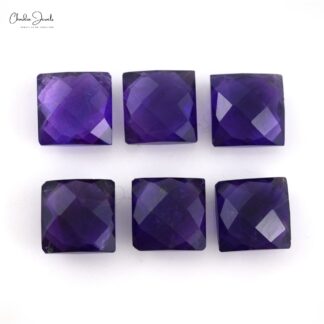AAA Quality Loose Stone Square Briolette 15.28 Ct Amethyst Gemstone Lots, 6 Piece