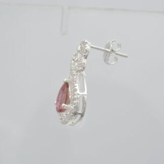 Top Quality Pink Tourmaline 7x5mm Gemstone And Zircon 925 Silver Halo Stud Earrings