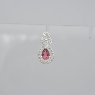 Top Quality Pink Tourmaline 7x5mm Gemstone And Zircon 925 Silver Halo Stud Earrings