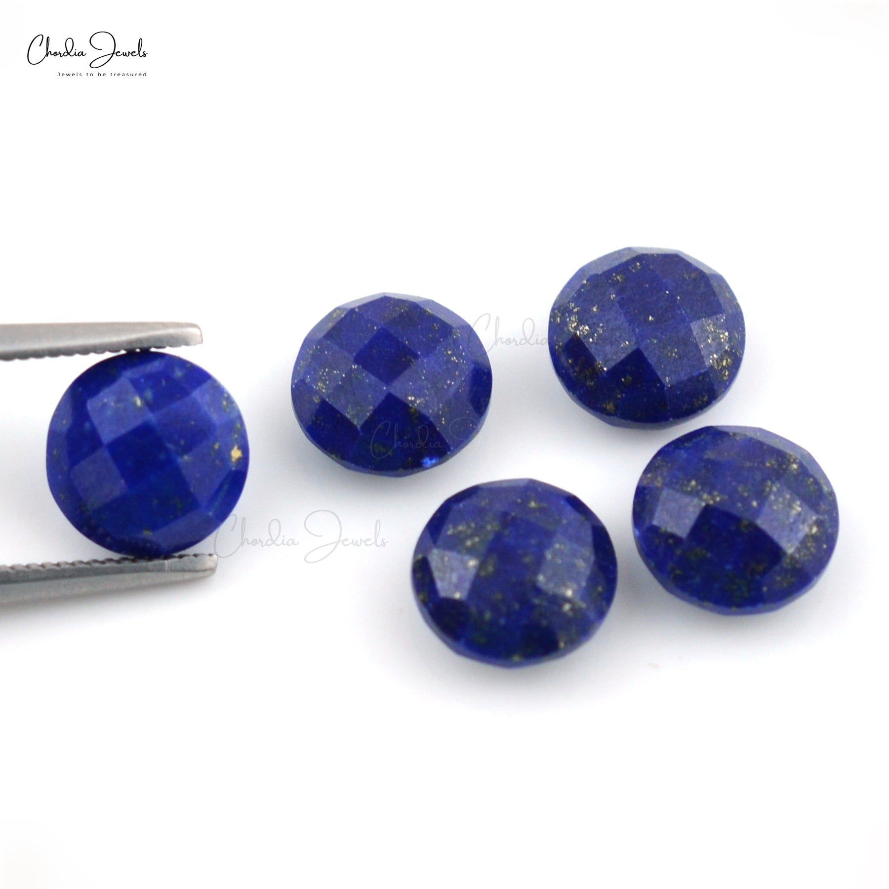 Natural Lapis Lazuli 8mm Round Both Side Faceted Gemstone for Making Ring, 5 Piece