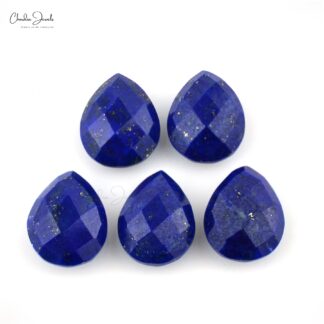 Semi Precious Lapis Lazuli 10x8mm Pear Both Side Faceted Loose Stone For Sale, 5 Piece