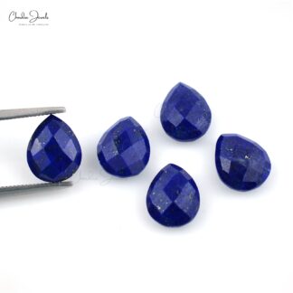 Semi Precious Lapis Lazuli 10x8mm Pear Both Side Faceted Loose Stone For Sale, 5 Piece
