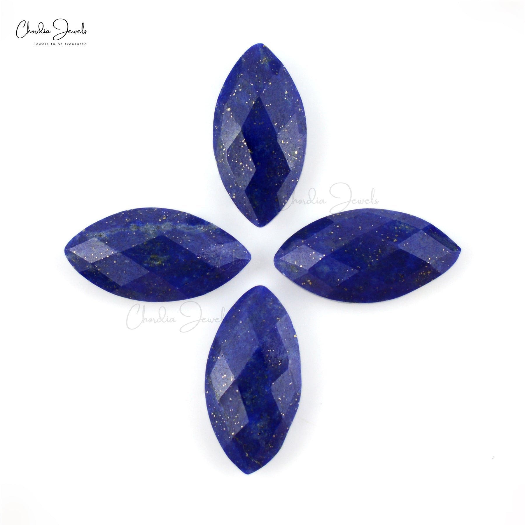 Natural Lapis Lazuli Rose Cut Marquise 12x6mm Loose Stones Lot For Jewelry Making, 4 Piece