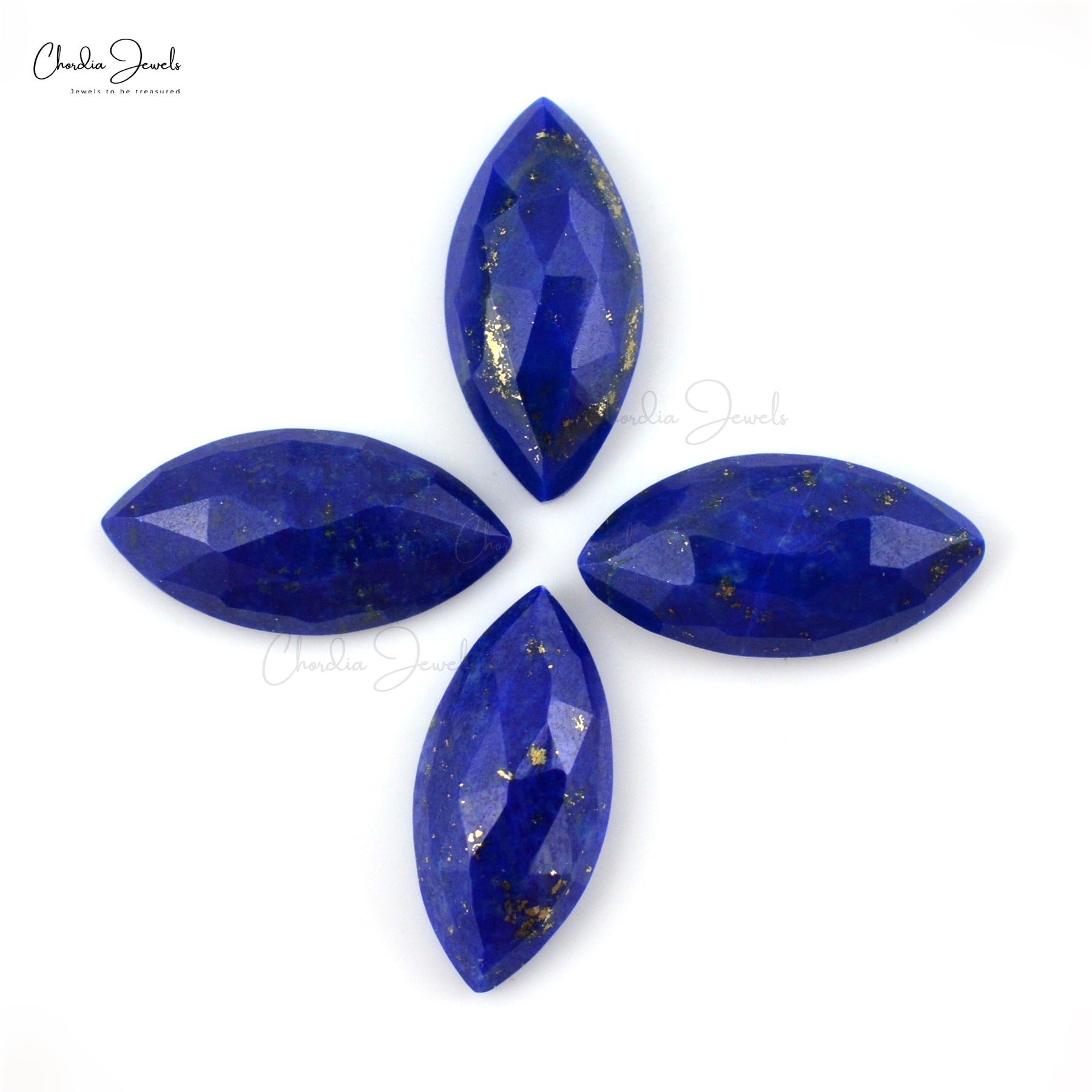 Marquise Rose Cut Gemstone 12x6mm Lapis Lazuli Loose Stone Lot, 6 Piece