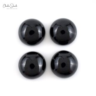 Natural Black Spinel Round Cabochon 8mm Loose Gemstone Lot For Jewelry, 4 Piece