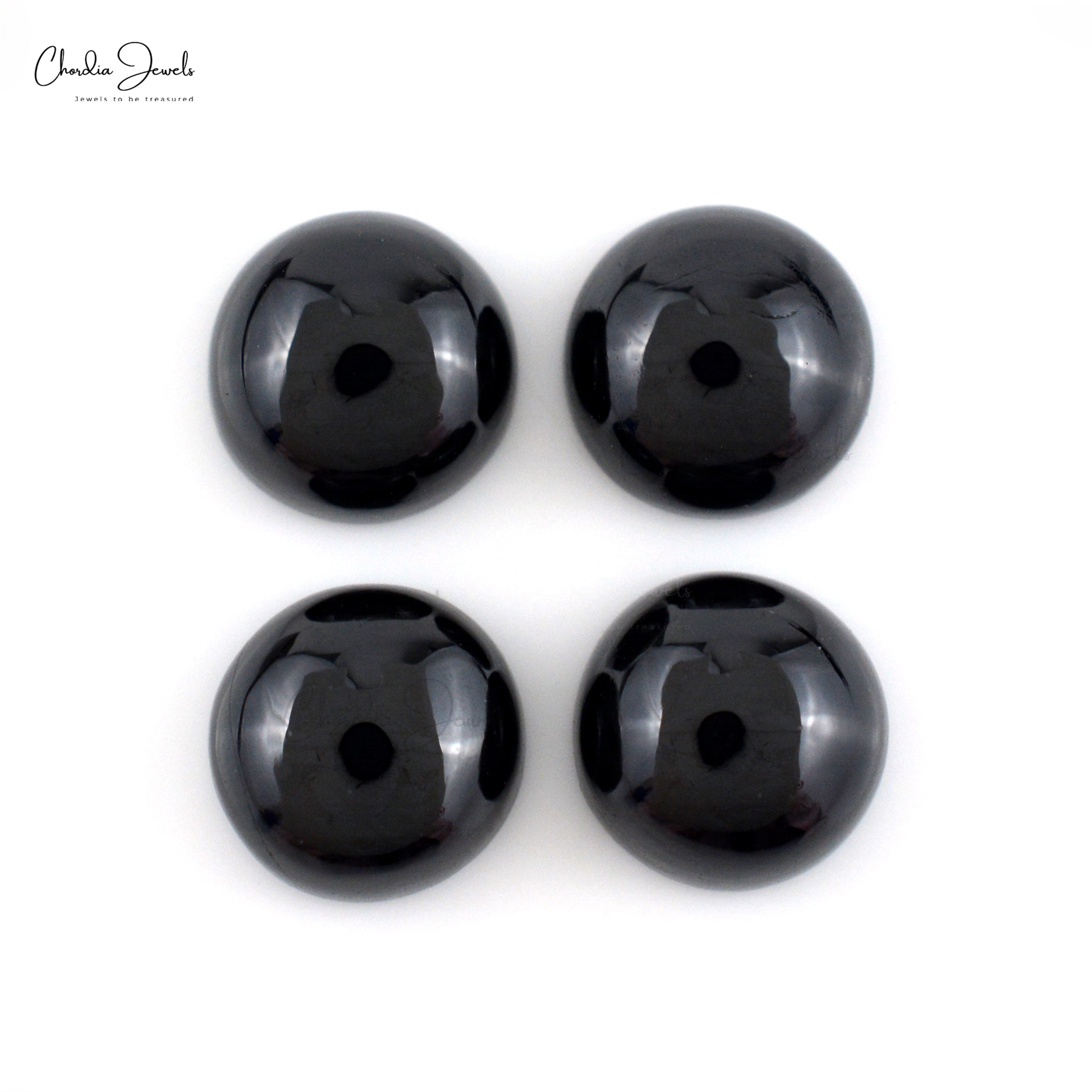 Natural Black Spinel Round Cabochon 8mm Loose Gemstone Lot For Jewelry, 4 Piece