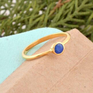 Bezel Set 925 Sterling Silver Ring With 0.2 Ct Lapis Lazuli Minimalist Wedding Rings