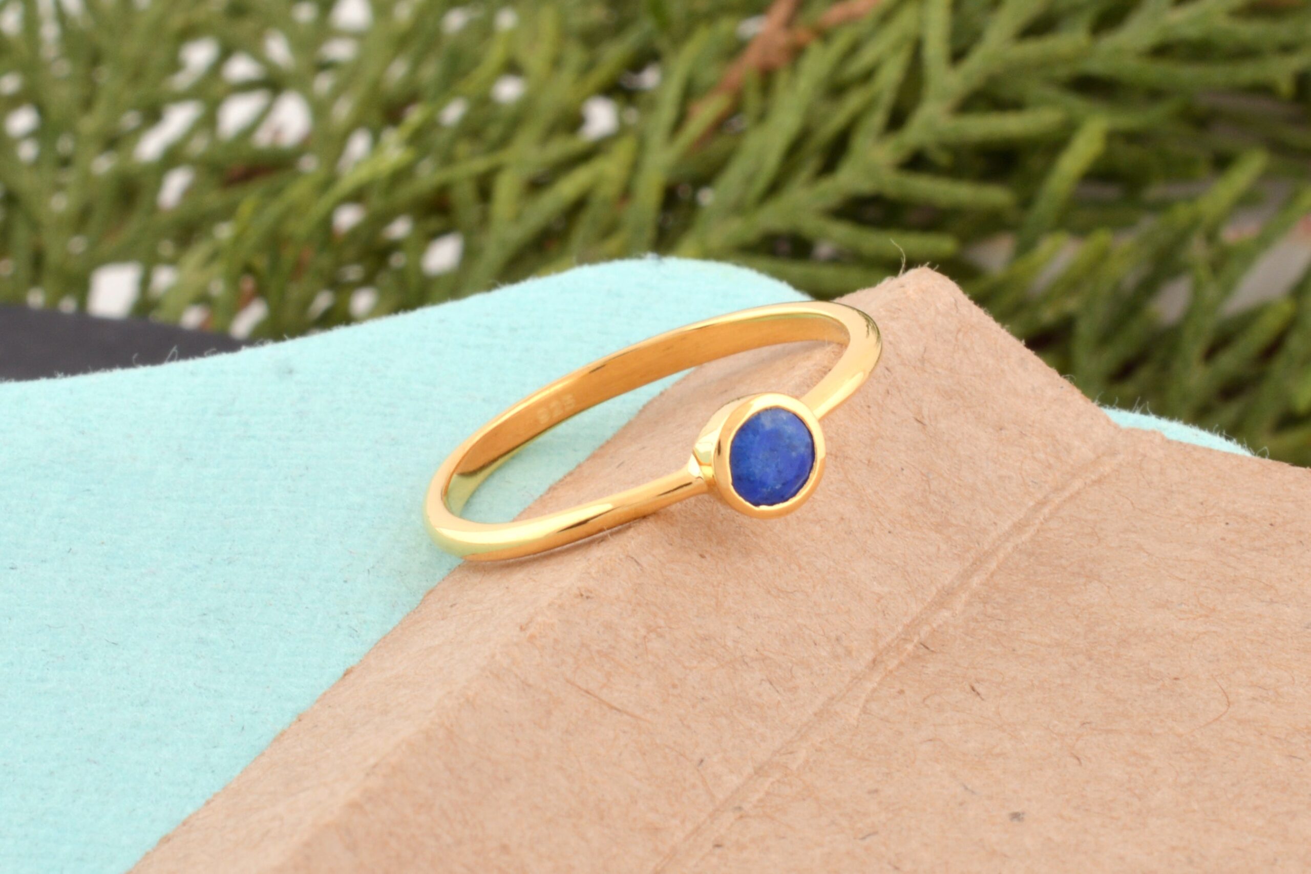 Bezel Set 925 Sterling Silver Ring With 0.2 Ct Lapis Lazuli Minimalist Wedding Rings