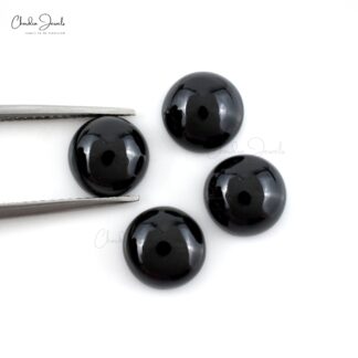 Natural Black Spinel Round Cabochon 8mm Loose Gemstone Lot For Jewelry, 4 Piece