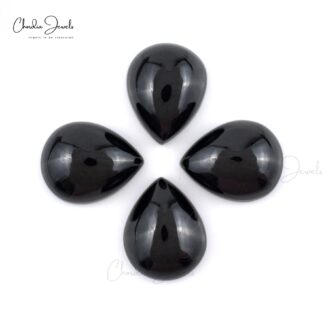 Semi Precious Black Spinel Pear 10x8mm Loose Cabochon Wholesale Stone Lot, 4 Piece