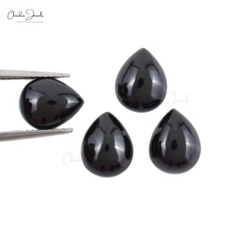 Semi Precious Black Spinel Pear 10x8mm Loose Cabochon Wholesale Stone Lot, 4 Piece
