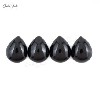 Semi Precious Black Spinel Pear 10x8mm Loose Cabochon Wholesale Stone Lot, 4 Piece