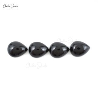 Semi Precious Black Spinel Pear 10x8mm Loose Cabochon Wholesale Stone Lot, 4 Piece