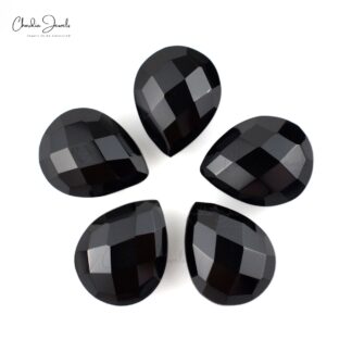 Pear Briolette 10x8mm Black Spinel Gemstone Faceted Loose Stones for Necklace, 5 Piece