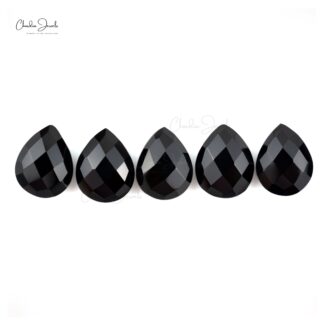 Pear Briolette 10x8mm Black Spinel Gemstone Faceted Loose Stones for Necklace, 5 Piece