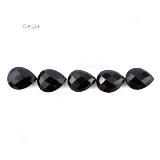 Pear Briolette 10x8mm Black Spinel Gemstone Faceted Loose Stones for Necklace, 5 Piece