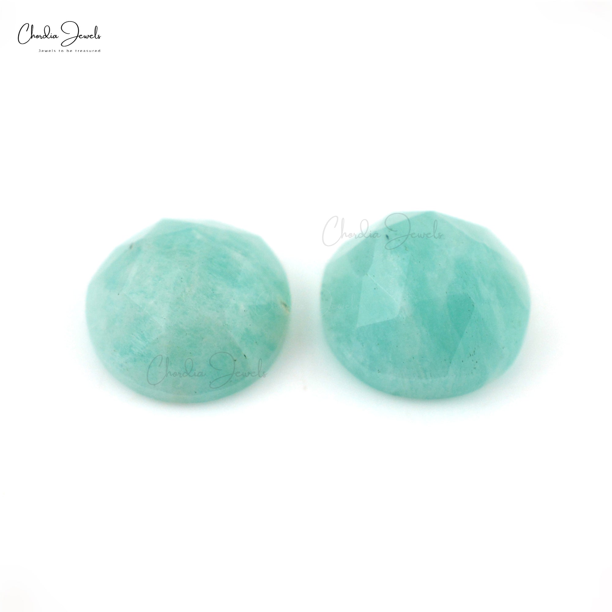 Round Rose Cut 8mm Amazonite Semi Precious Loose Gemstone Pair, 2 Piece
